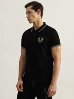 True Religion Men Black Solid Polo Collar Short Sleeves Tshirt