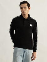 True Religion Men Black Solid Polo Collar Full Sleeves Tshirt