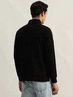 True Religion Men Black Solid Polo Collar Full Sleeves Tshirt