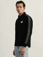 True Religion Men Black Solid Polo Collar Full Sleeves Tshirt