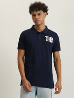 True Religion Men Navy Blue Solid Collared Short Sleeves Polo Tshirt