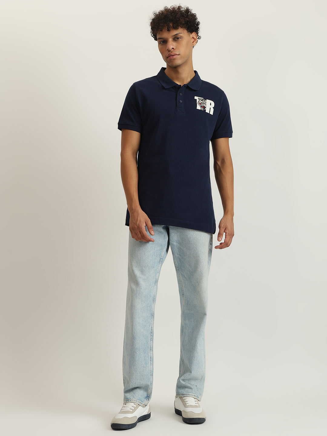 True Religion Men Navy Blue Solid Collared Short Sleeves Polo Tshirt