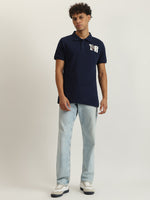 True Religion Men Navy Blue Solid Collared Short Sleeves Polo Tshirt