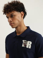 True Religion Men Navy Blue Solid Collared Short Sleeves Polo Tshirt