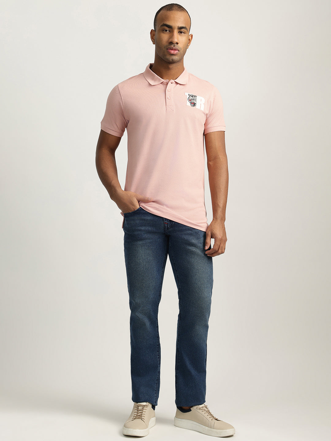 True Religion Men Pink Solid Collared Short Sleeves Polo Tshirt