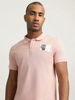 True Religion Men Pink Solid Collared Short Sleeves Polo Tshirt