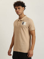 True Religion Men Beige Solid Collared Short Sleeves Polo Tshirt
