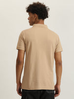 True Religion Men Beige Solid Collared Short Sleeves Polo Tshirt