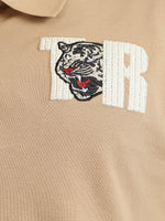 True Religion Men Beige Solid Collared Short Sleeves Polo Tshirt