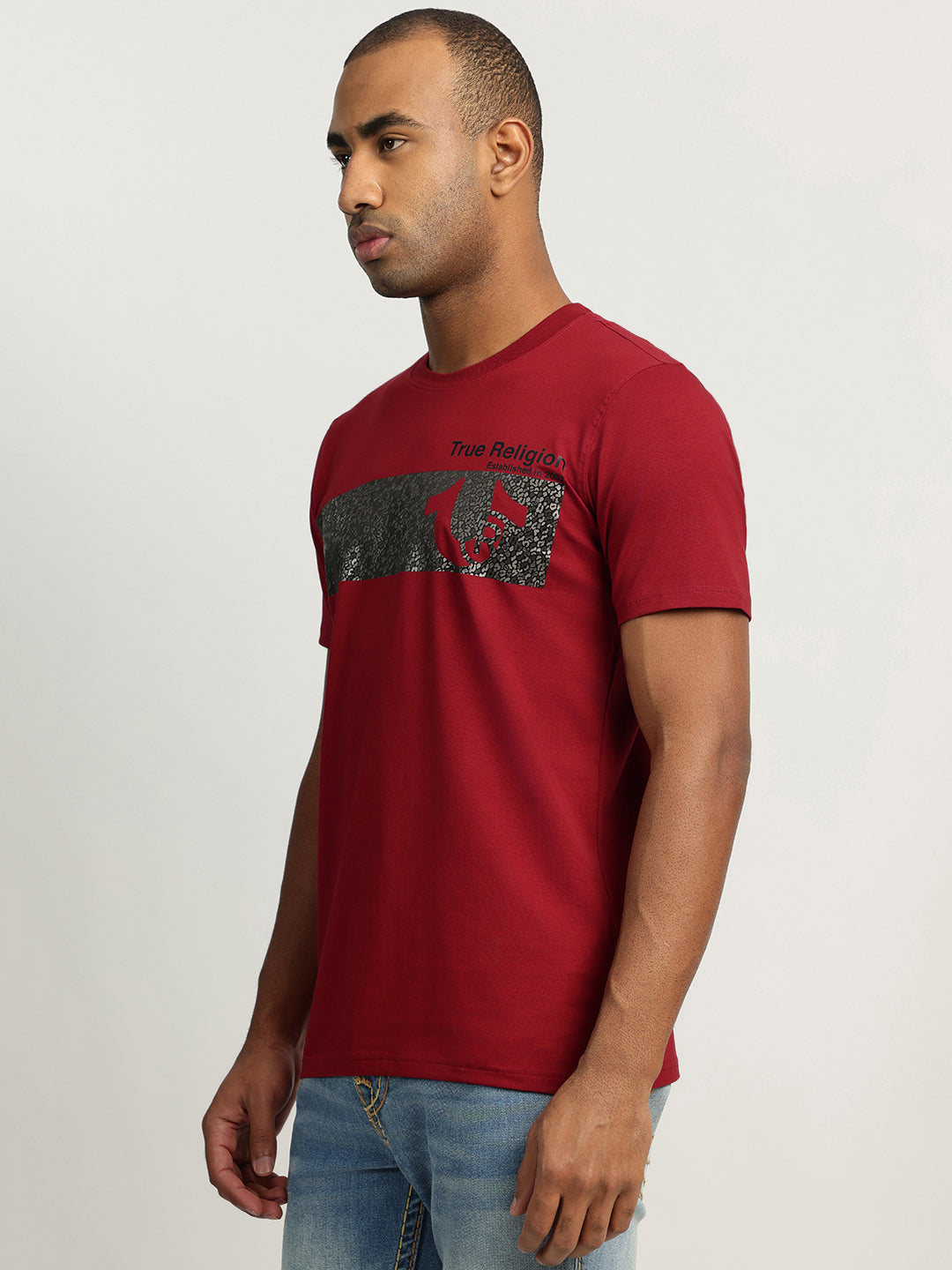 True Religion Men Red Printed Round Neck Short Sleeves Tshirt