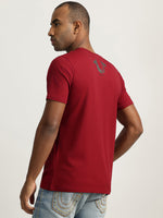 True Religion Men Red Printed Round Neck Short Sleeves Tshirt
