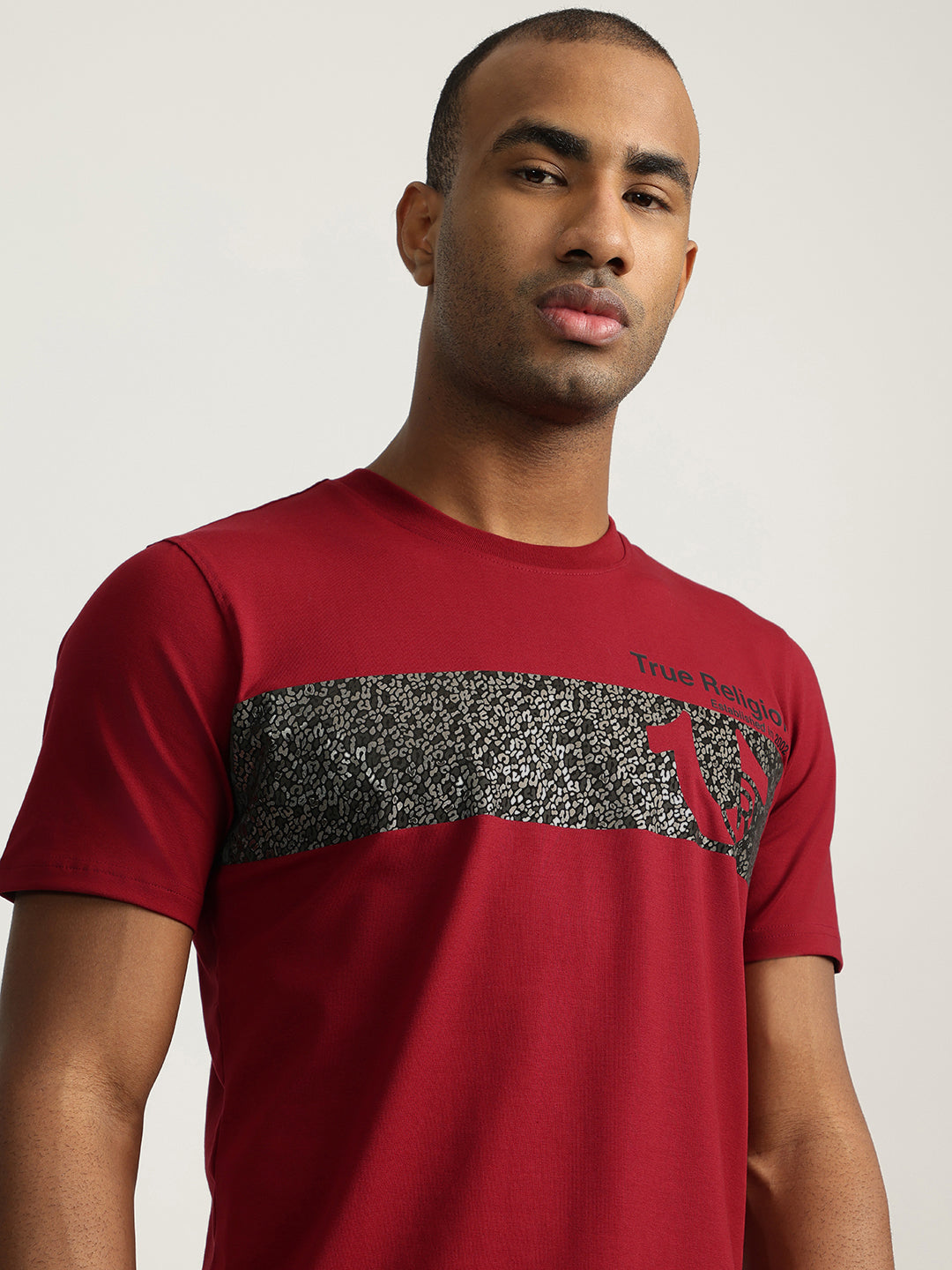 True Religion Men Red Printed Round Neck Short Sleeves Tshirt