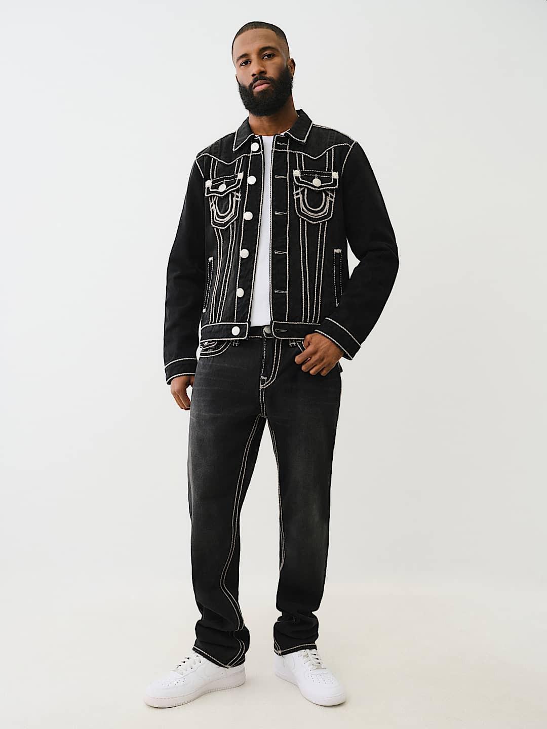 True Religion Men ROPE STITCH Ricky Straight Fit Pure Cotton Mid Rise Jeans