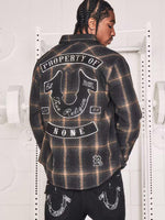 True Religion Mens Black Spread Collar Full Sleeve Patch Work Shirt