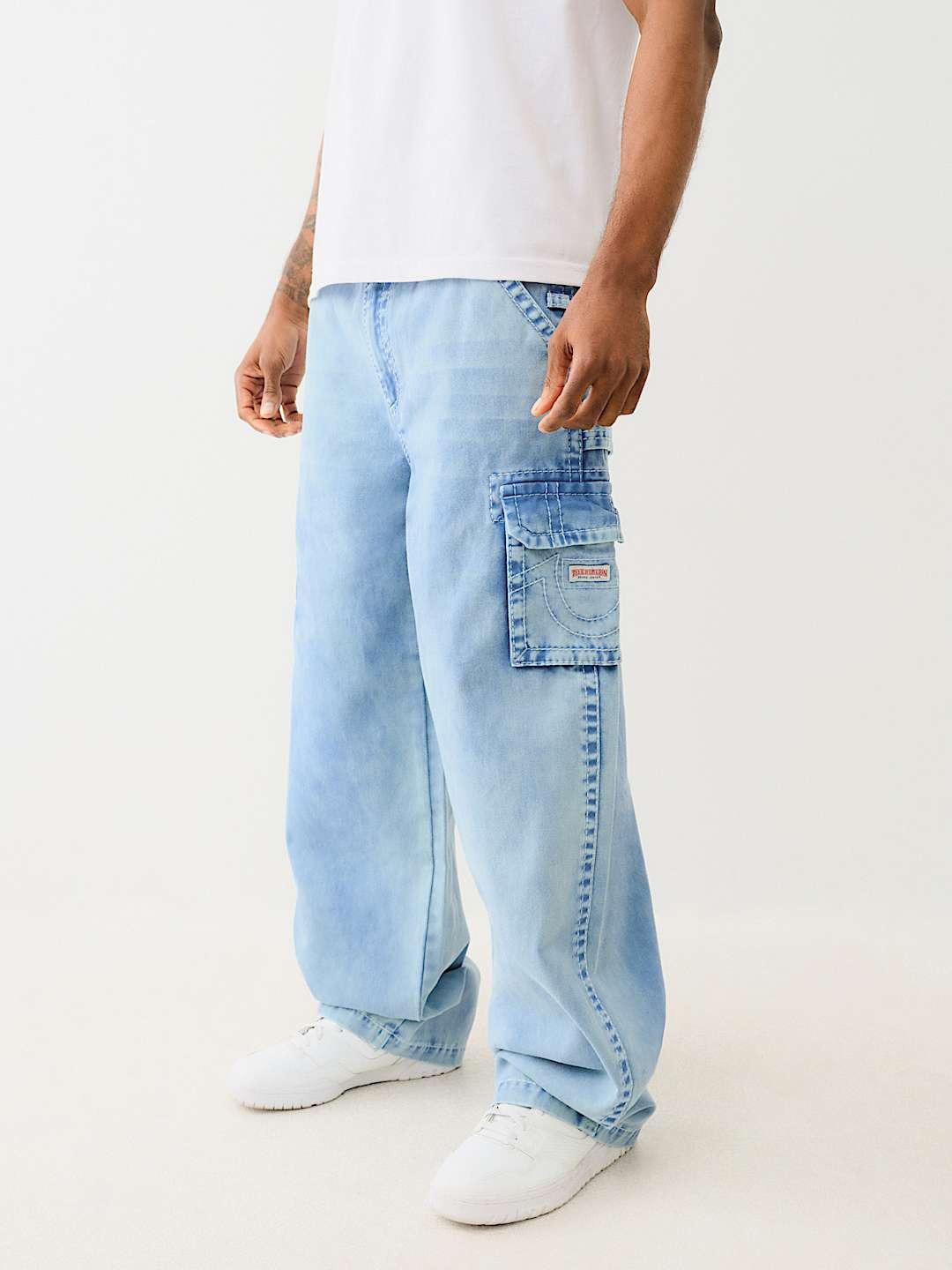 True Religion Men Blue Oversize Fit Washed Trouser