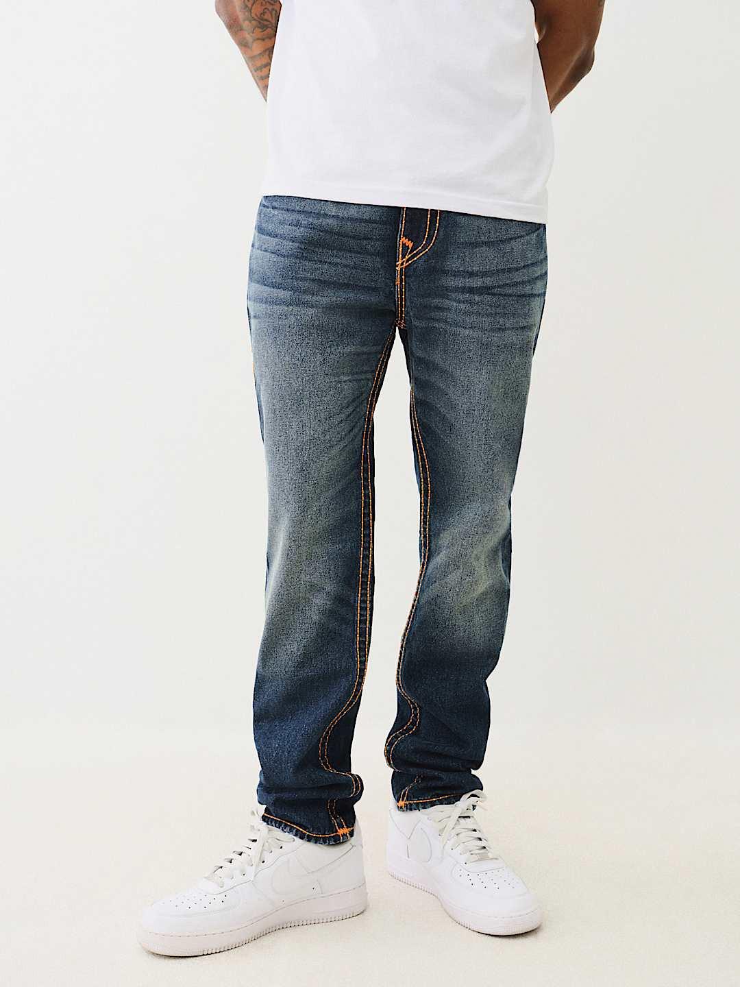 True Religion Men Pickstitch Rocco Slim Fit Dark Wash Jeans