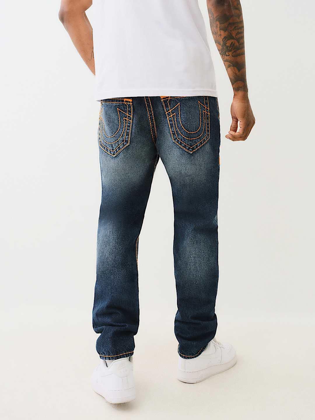 True Religion Men Pickstitch Rocco Slim Fit Dark Wash Jeans