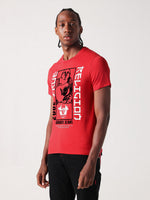 True Religion Men Red Placement Print Round Neck Tshirt