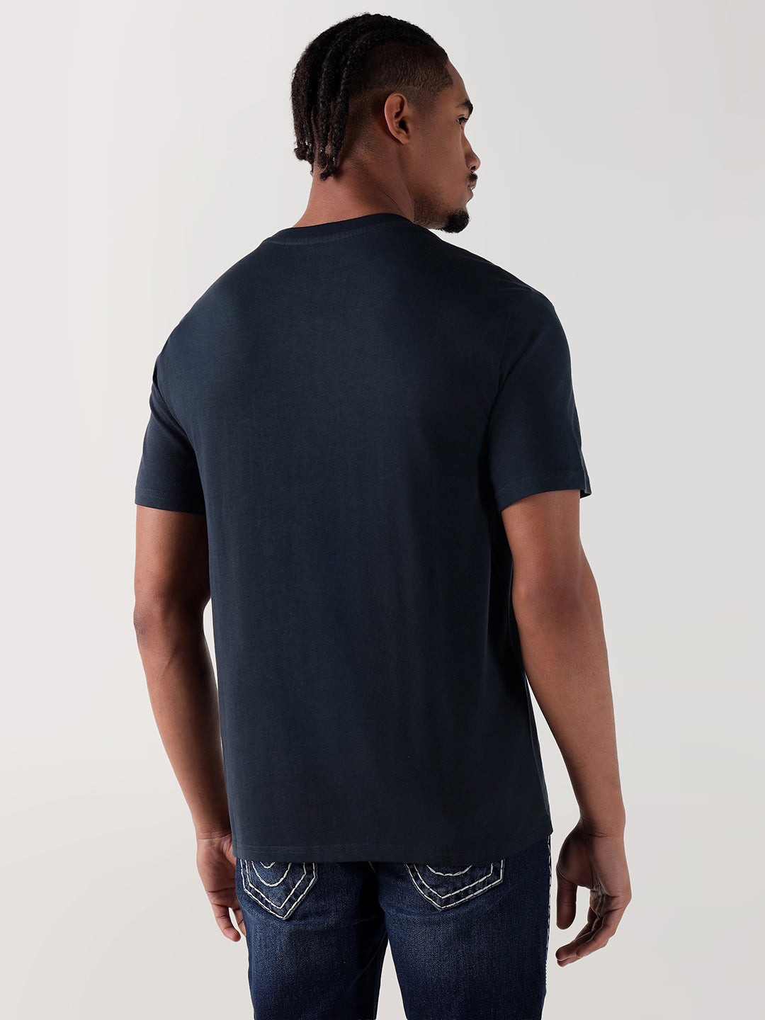 True Religion Men Navy Blue Printed Round Neck Regular Fit T Shirt