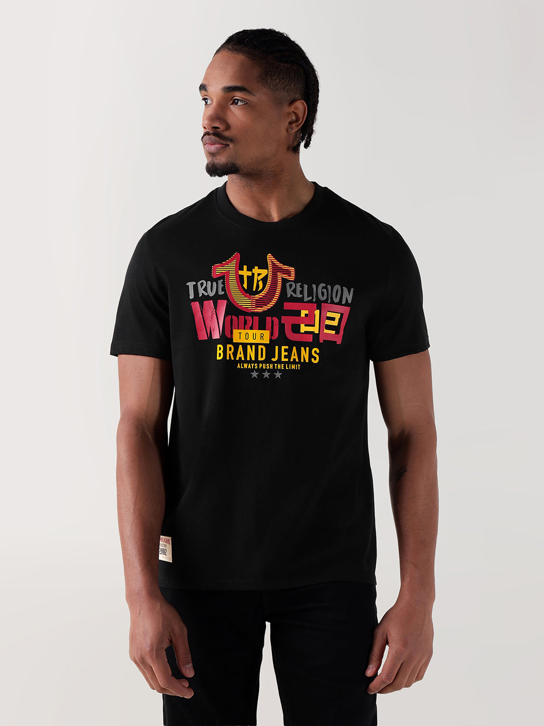 True Religion Men Black Printed Round Neck Regular Fit T Shirt