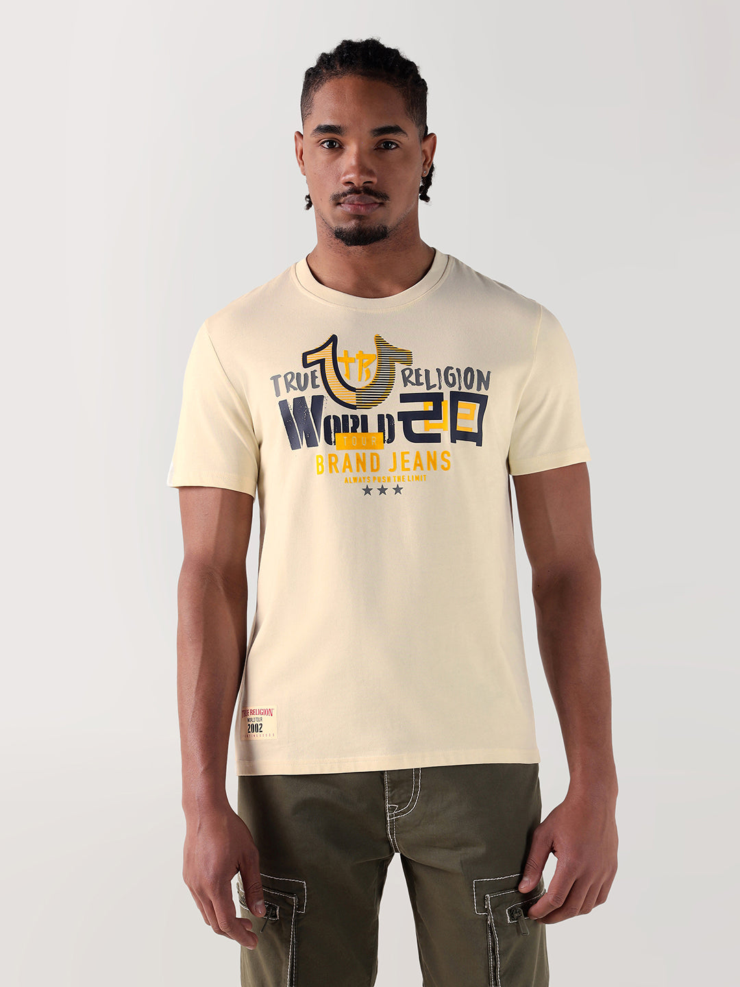 True Religion Men Cream Printed Round Neck Regular Fit T Shirt