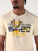 True Religion Men Cream Printed Round Neck Regular Fit T Shirt