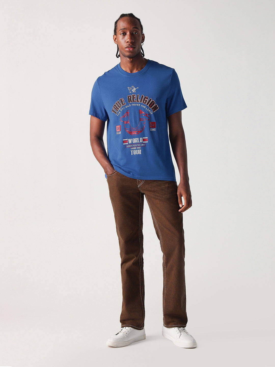 True Religion Men Blue Placement Print Round Neck Tshirt