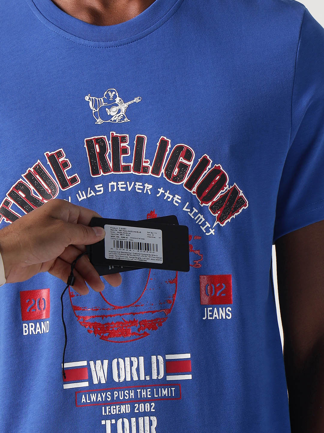 True Religion Men Blue Placement Print Round Neck Tshirt