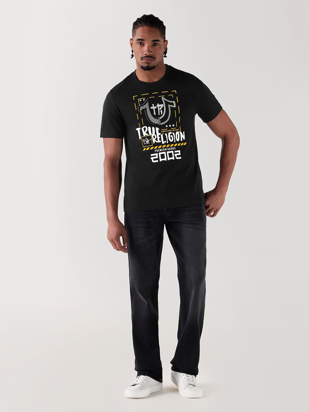 True Religion Men Black Printed Round Neck Regular Fit T Shirt