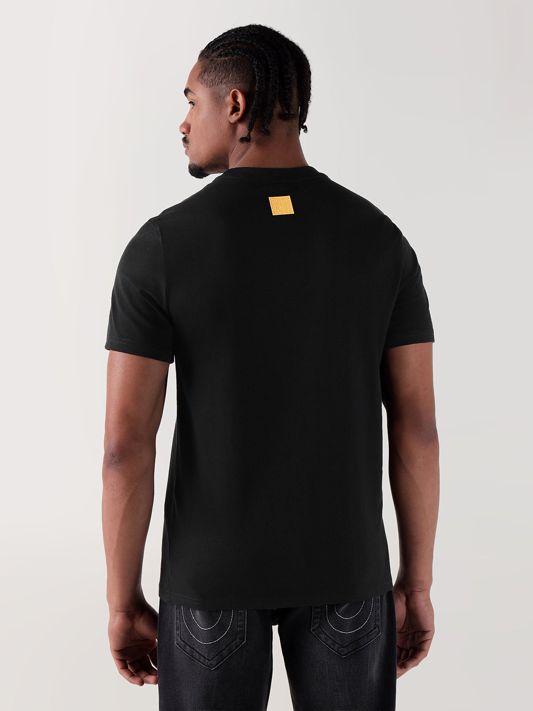 True Religion Men Black Printed Round Neck Regular Fit T Shirt