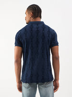 TRUE RELIGION Men Blue Printed Regular Fit Polo T-Shirt