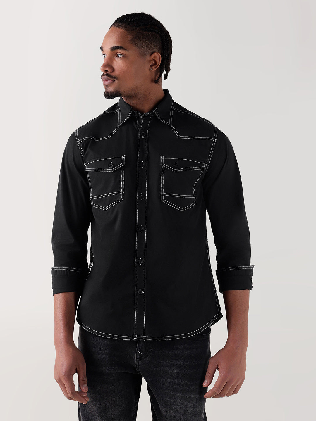 True Religion Men Black Regular Fit Shirt