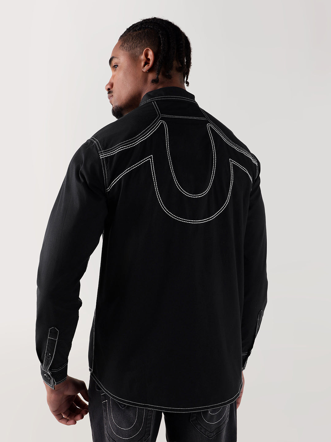 True Religion Men Black Regular Fit Shirt