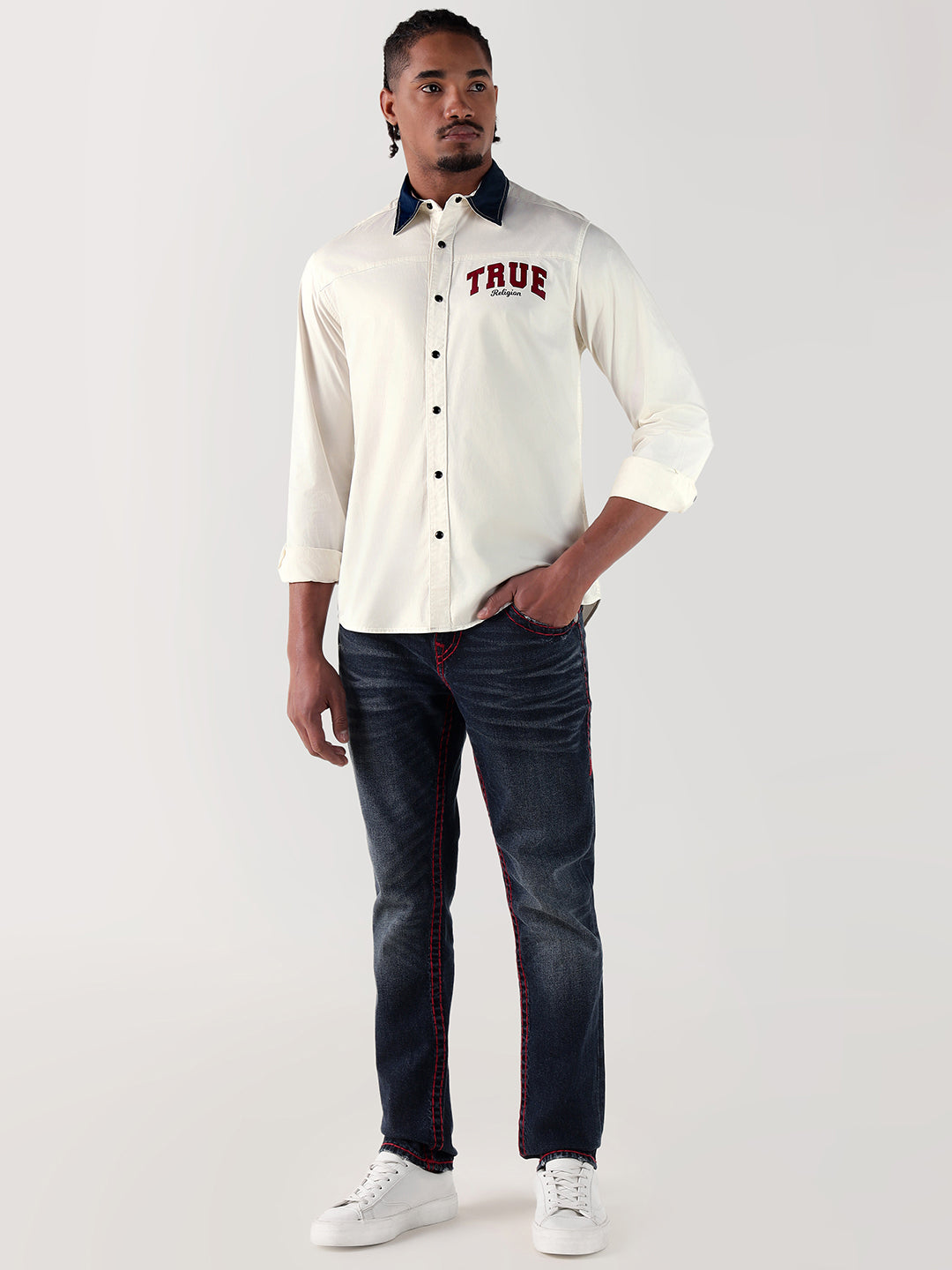 True Religion Men Beige Regular Fit Shirt