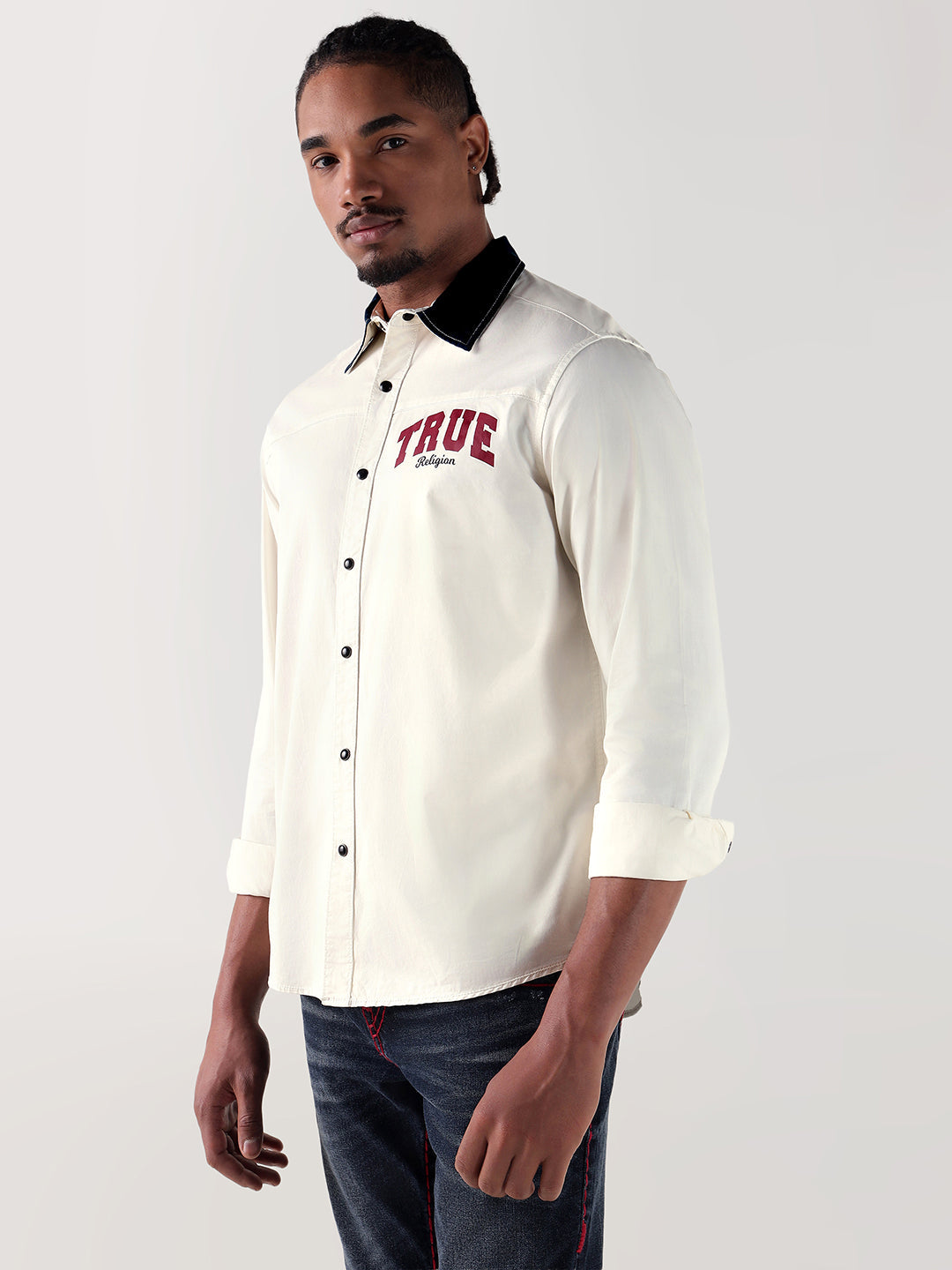 True Religion Men Beige Regular Fit Shirt