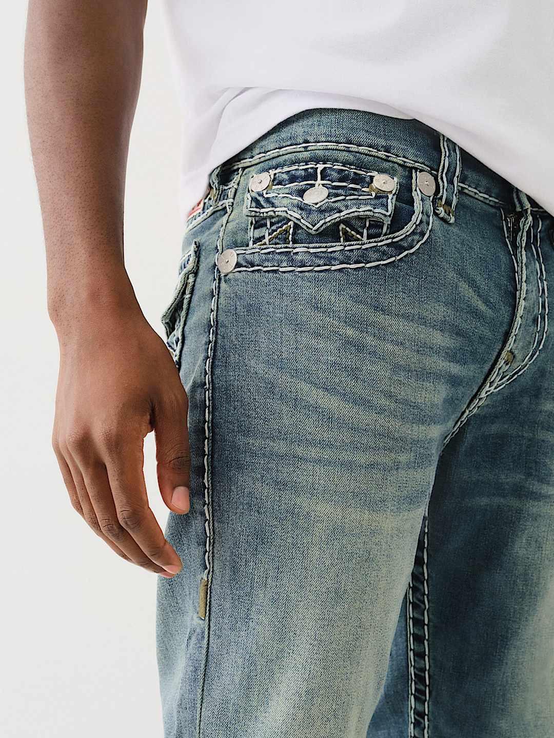 True Religion Men SUPER T Ricky Straight Fit Medium Wash Jeans