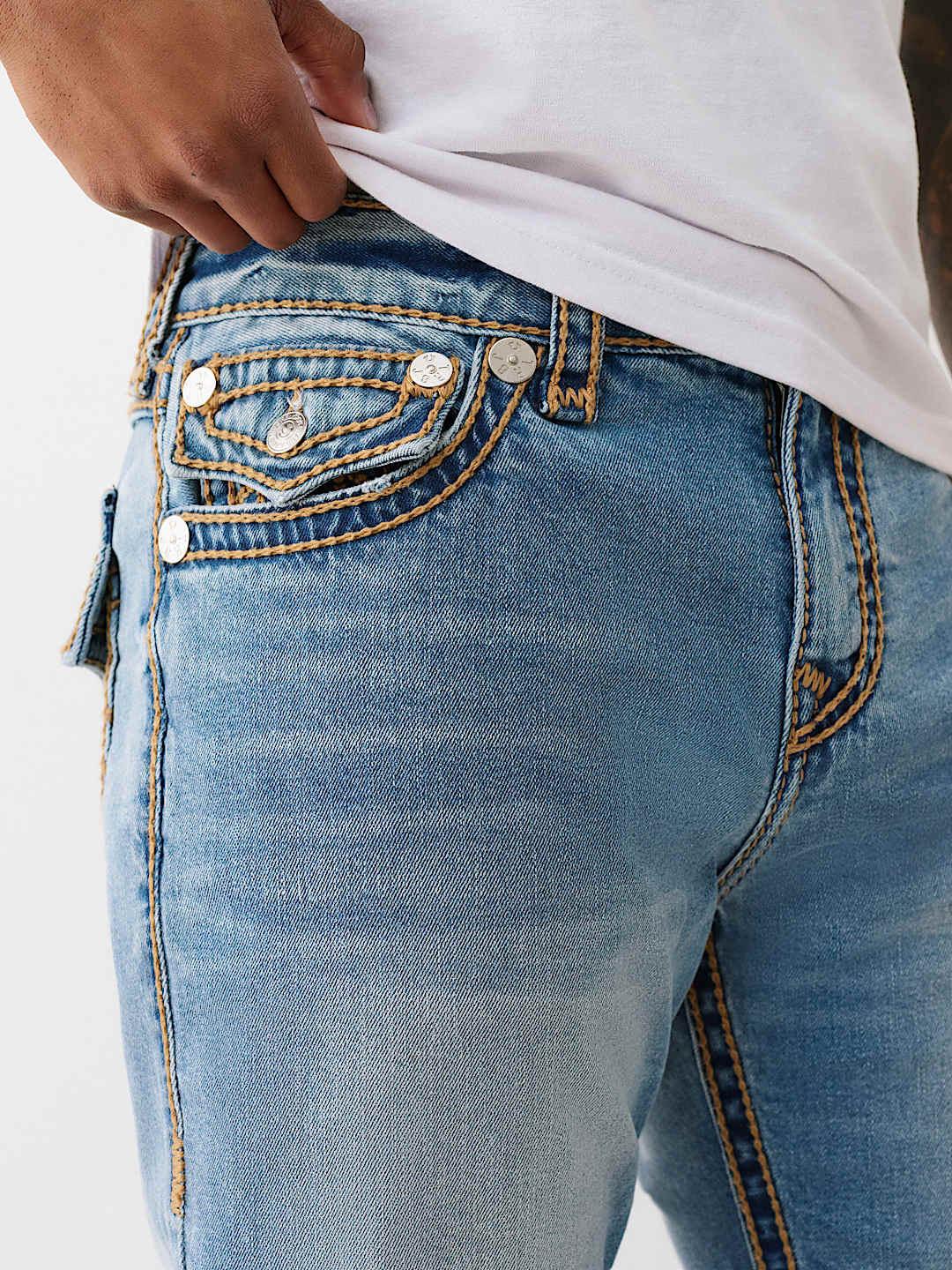 True Religion Men ROPE STITCH Ricky Straight Fit Medium Wash Jeans