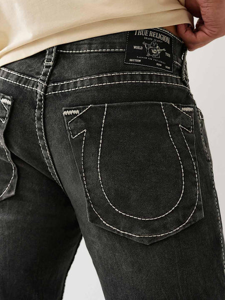 True Religion Men Black Straight Fit Washed Big T Ricky Shorts