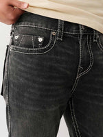 True Religion Men Black Straight Fit Washed Big T Ricky Shorts