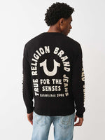 TRUE RELIGION Men Black Acrylic Printed Crew Neck Sweater