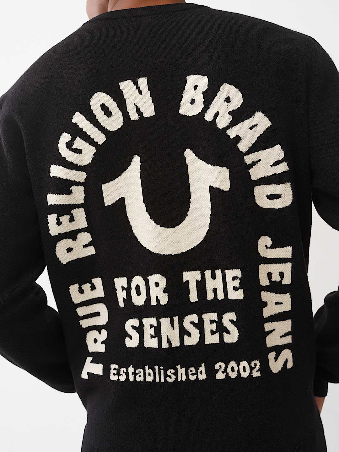 TRUE RELIGION Men Black Acrylic Printed Crew Neck Sweater