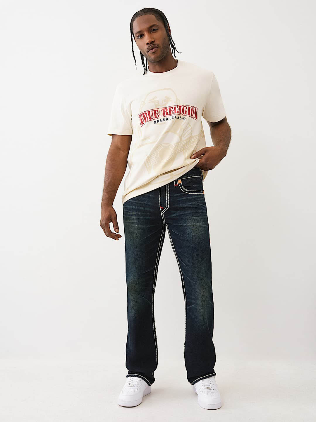 TRUE RELIGION Men Dark Indigo SUPER T Billy Bootcut Fit Jeans