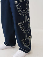 True Religion Men Oversize Navy Blue Solid Pure Cotton Trouser