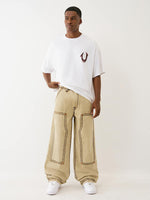 TRUE RELIGION Men Beige Super T Lightly Washed Mid Rise Baggy Jeans