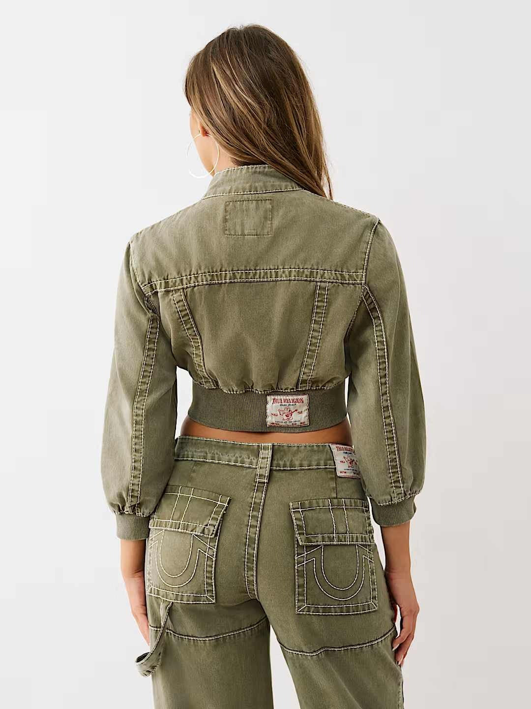 TRUE RELIGION Women Green Boxy Fit Denim Jacket