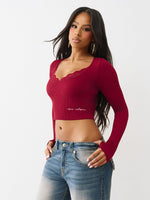 True Religion Women Skinny Fit Red Solid Top