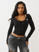 True Religion Women Skinny Fit Black Solid Top
