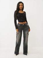 True Religion Women Skinny Fit Black Solid Top