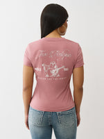 True Religion Women Regular Fit Pink Logo T Shirt