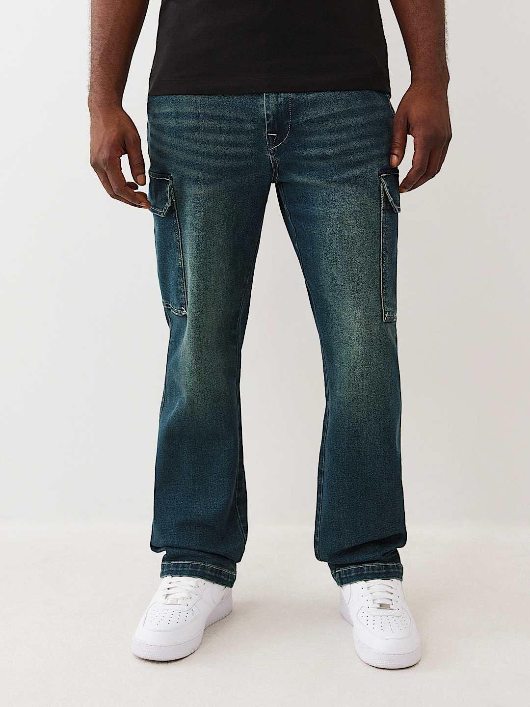 True Religion Men Blue Relaxed Fit Big T CARGO Trouser